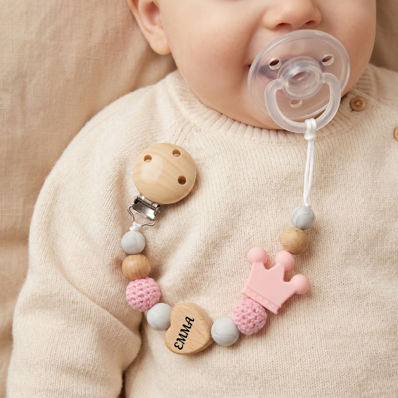 Baby Food Name - Personalized Baby Pacifier Clip Wood Heart