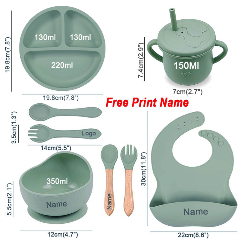 8Pcs Silicone Tableware Set Pe - огляд і ціна Baby Food Logo